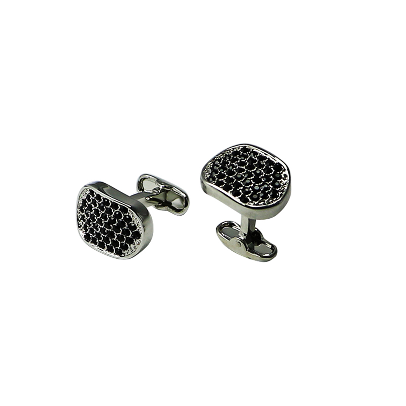 Boutons de manchette en cristal noir Retangle Silvertone Shirts